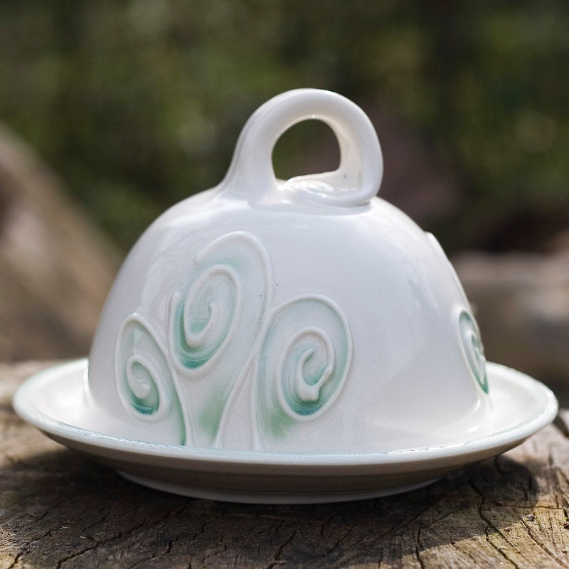 White Swirl Fern Butter Dish by Bunny Safari