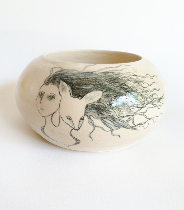 Wild Girl ceramic hand drawn bowl