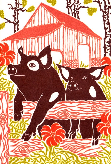 Two Pigs - Letterpress Cards - Box set of ten