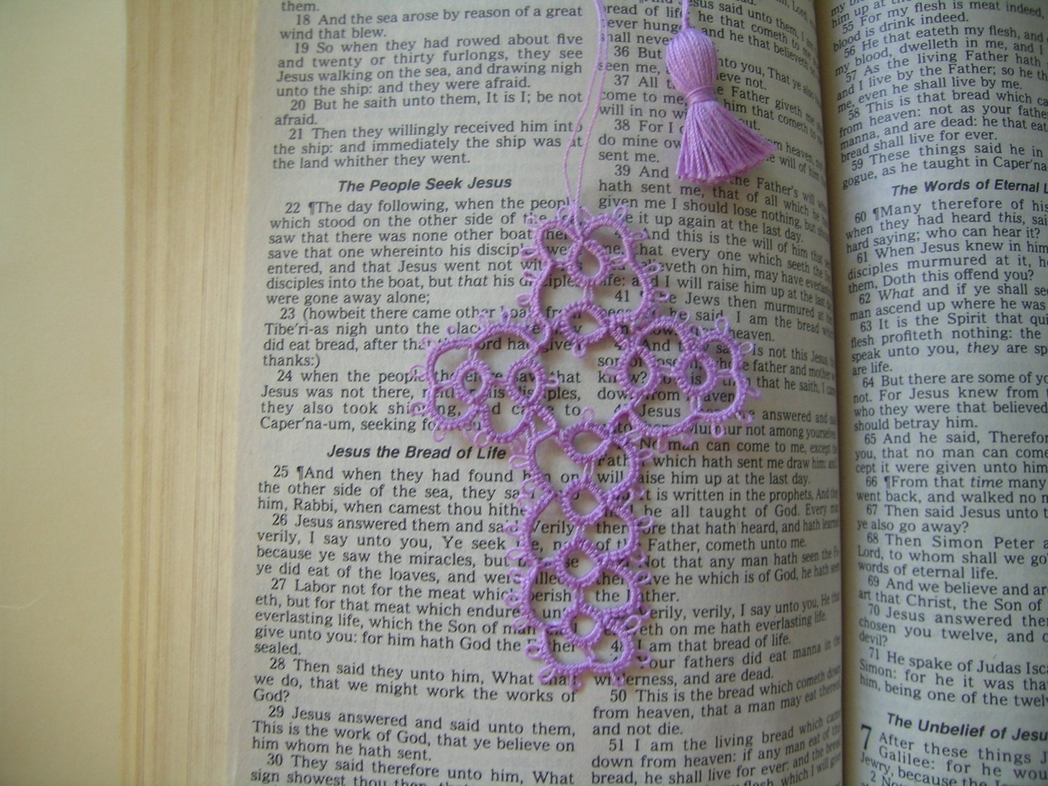 Lavender Lace  Bible Bookmark Handmade Tatting Tatted Cross  FREE SHIPPING