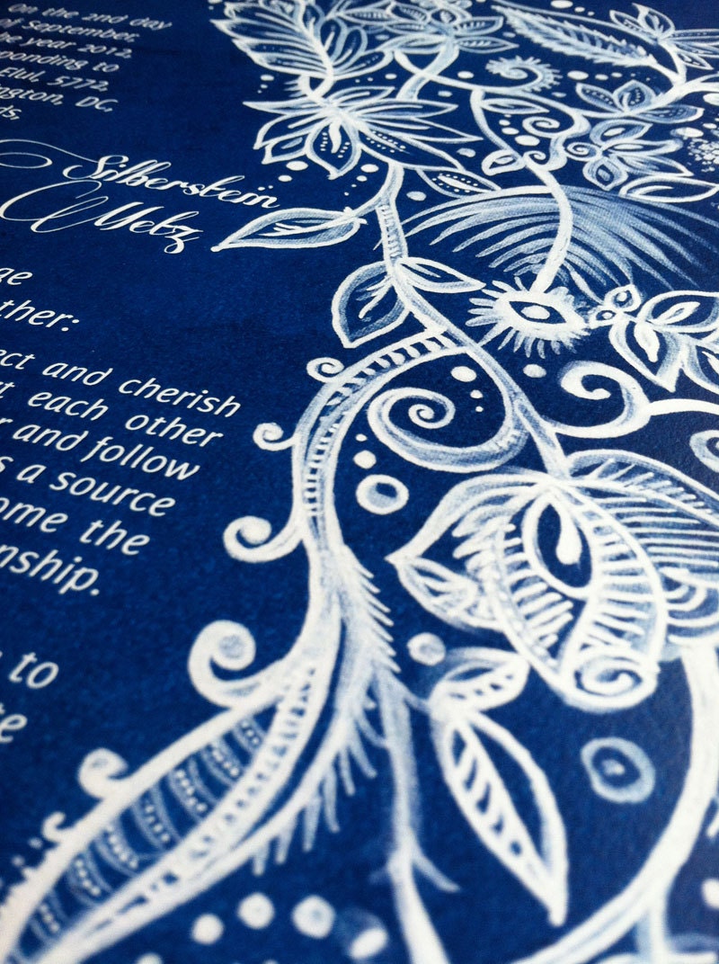 Blue Ketubah - Not-So-Traditional Design for a Traditional Jewish Marrigage Contract