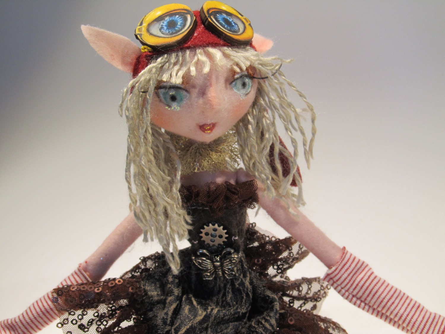 STEAMPUNK PIXIE, the original Kaerie Faerie soft sculpture doll, Ooak, made in America