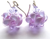 Ethereal Lilac Lampwork Earrings - SRA Artisan Sculptured Boro Lampwork Glass, Swarovski Crystals, Bali Sterling Silver