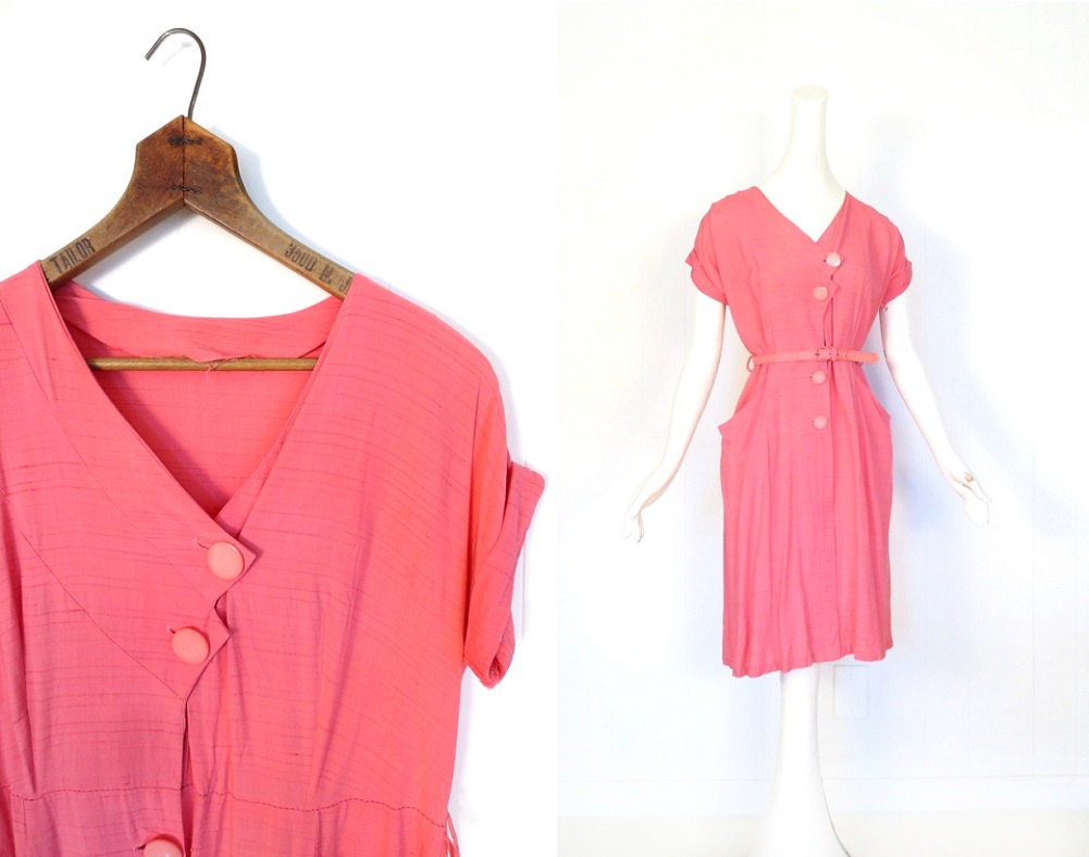 1940s Pink Dress / Vintage 40s Dress / 1940s Day Dress / M L