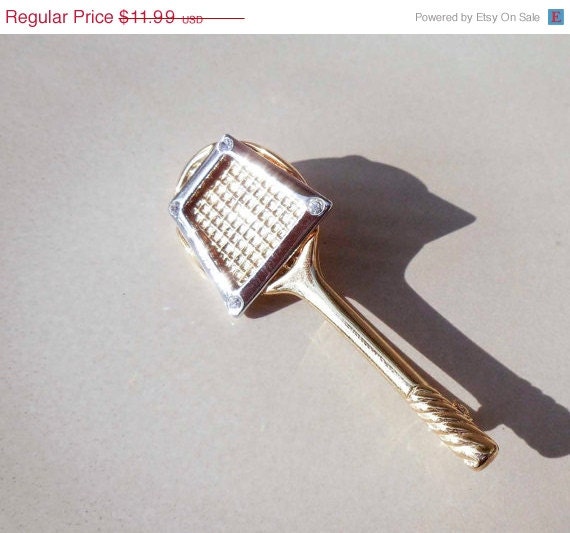 Summer Sale Vintage tennis racquet brooch Liz Claiborne gold tone