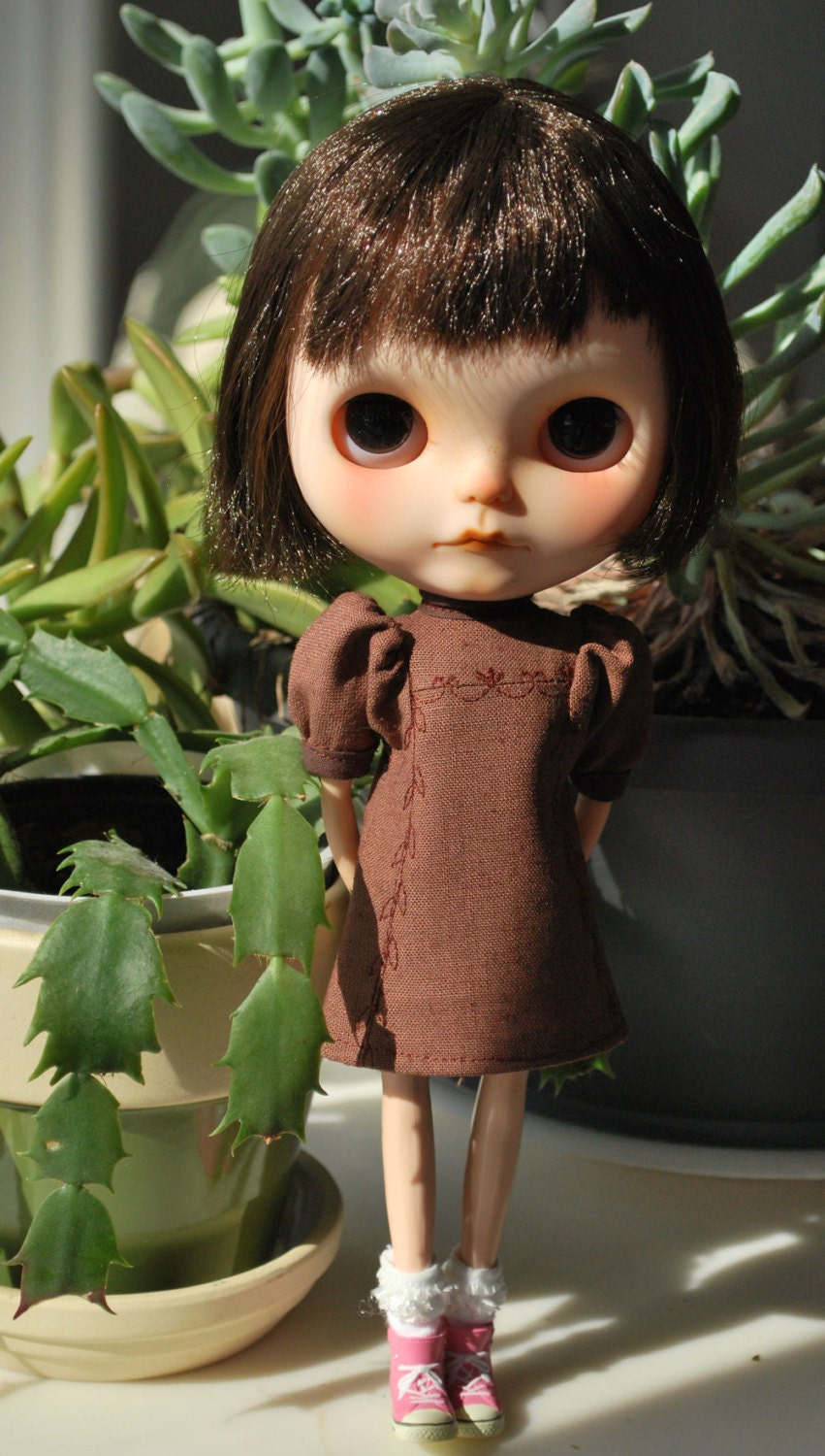 Atomic Blythe Skimmer Dress Vintage Style Brown Linen
