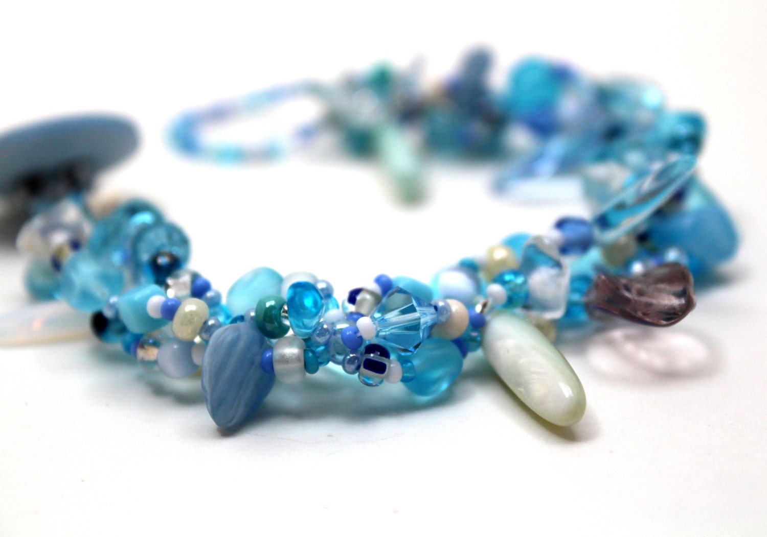 Beaded Bracelet - Winter Light Blue White Rock Garden by randomcreative on Etsy