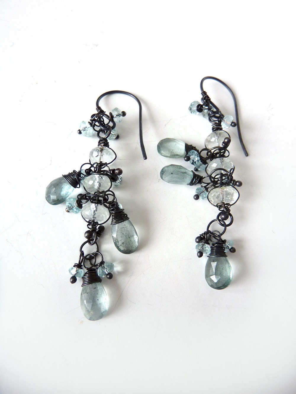 Aquamarine Earrings -  Oxidized Sterling Silver - One of a Kind - Tagt