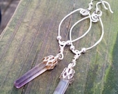 Dangle Silver Plated Wire w Tourmaline Gemstone Points Earrings