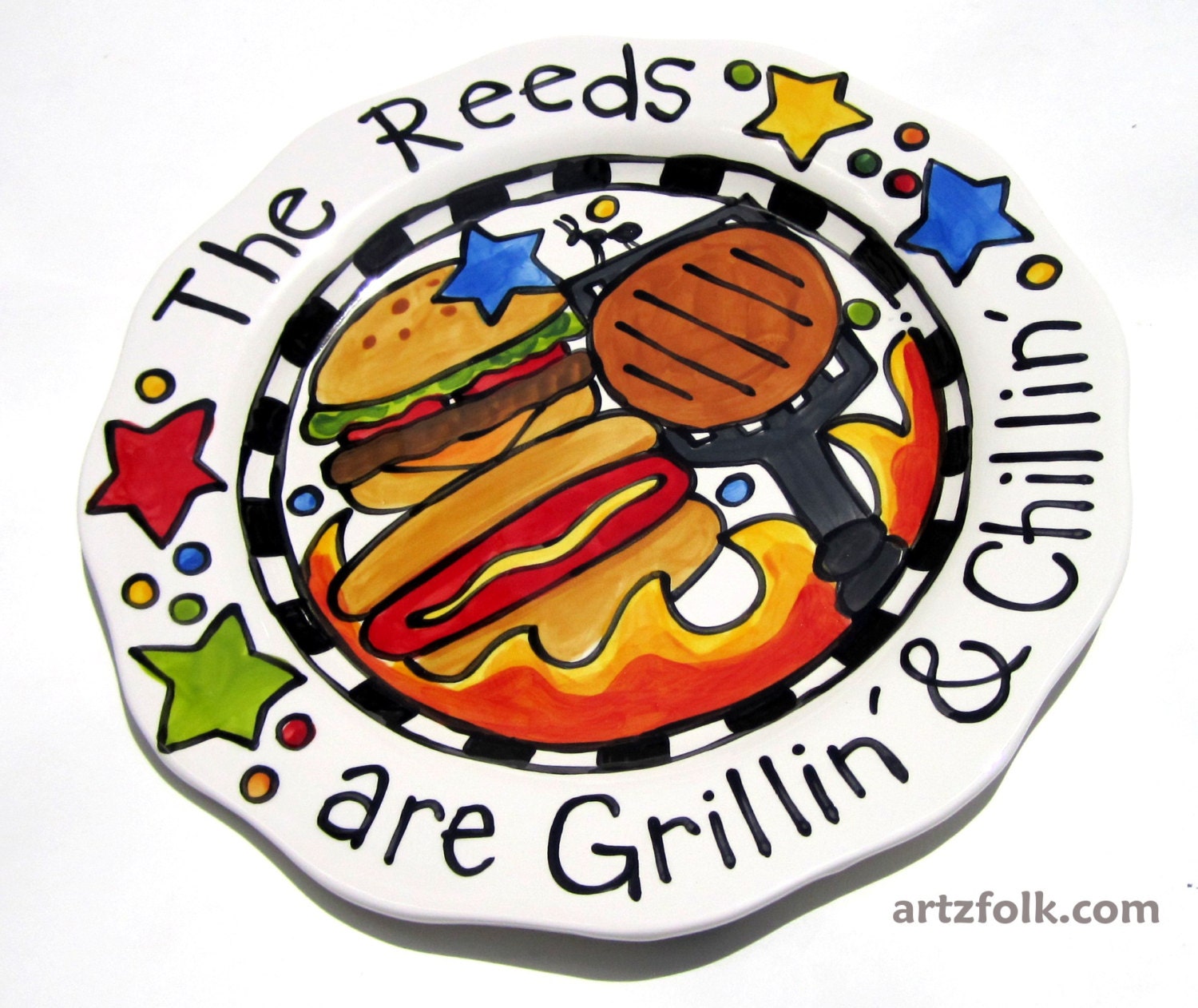 CUSTOM 13"  BBQ Family  Platter Personalized great for dad too grill food plate