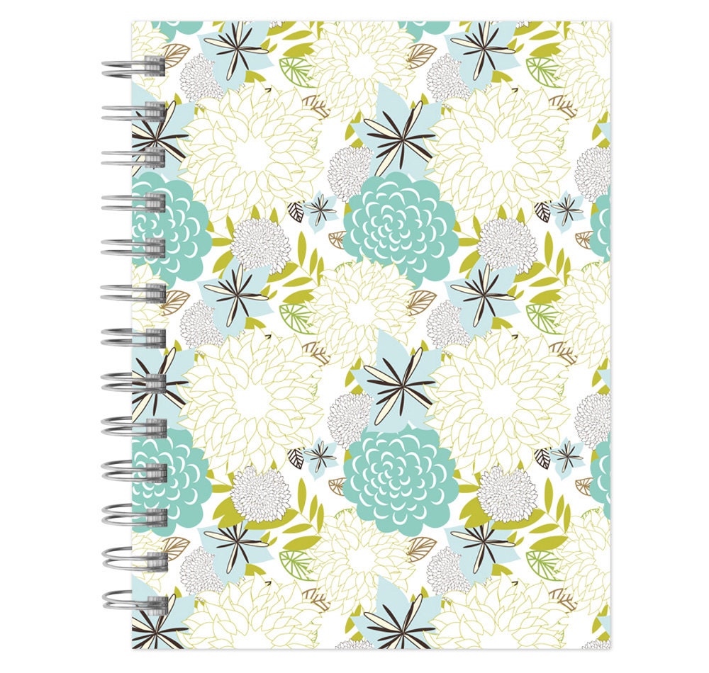 journal POCKET notebook lined spiral teal floral pattern recycled paper