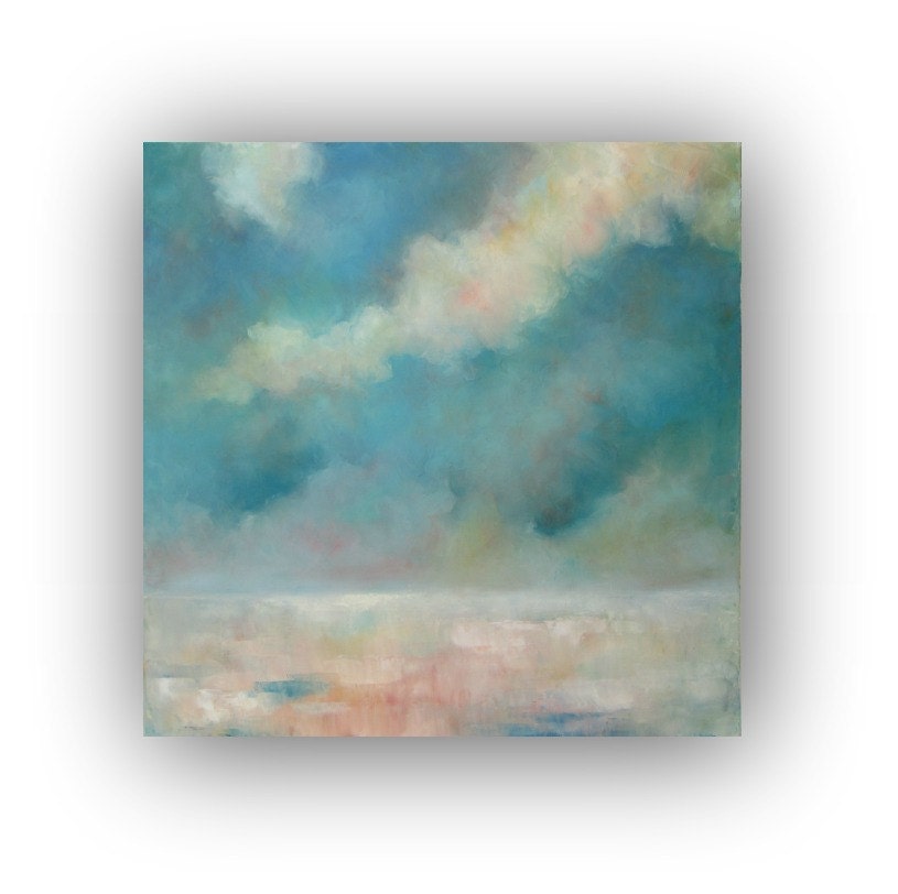 Upon the Air- Oil Painting on Canvas large 36x36 modern abstract landscape blue and white storm cloud sky original palette knife painting