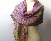 Handwoven scarf in warm and smooth hand dyed kid merino, alpaca and silk  - multicolor, soft