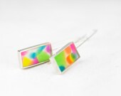 Confetti Earrings multicolored neon resin and sterling silver, summer, bright