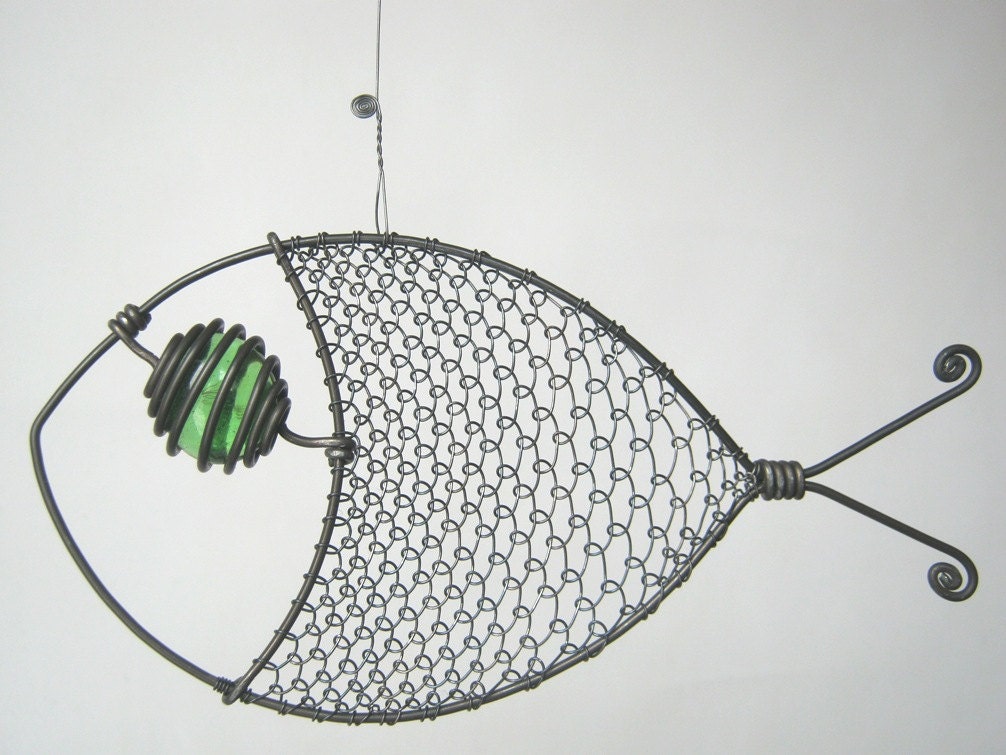 Green - Eyed Wire Fish Sculpture