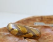 Walnut Stained Wooden Bangle with Gold Laurel Graphic Pattern