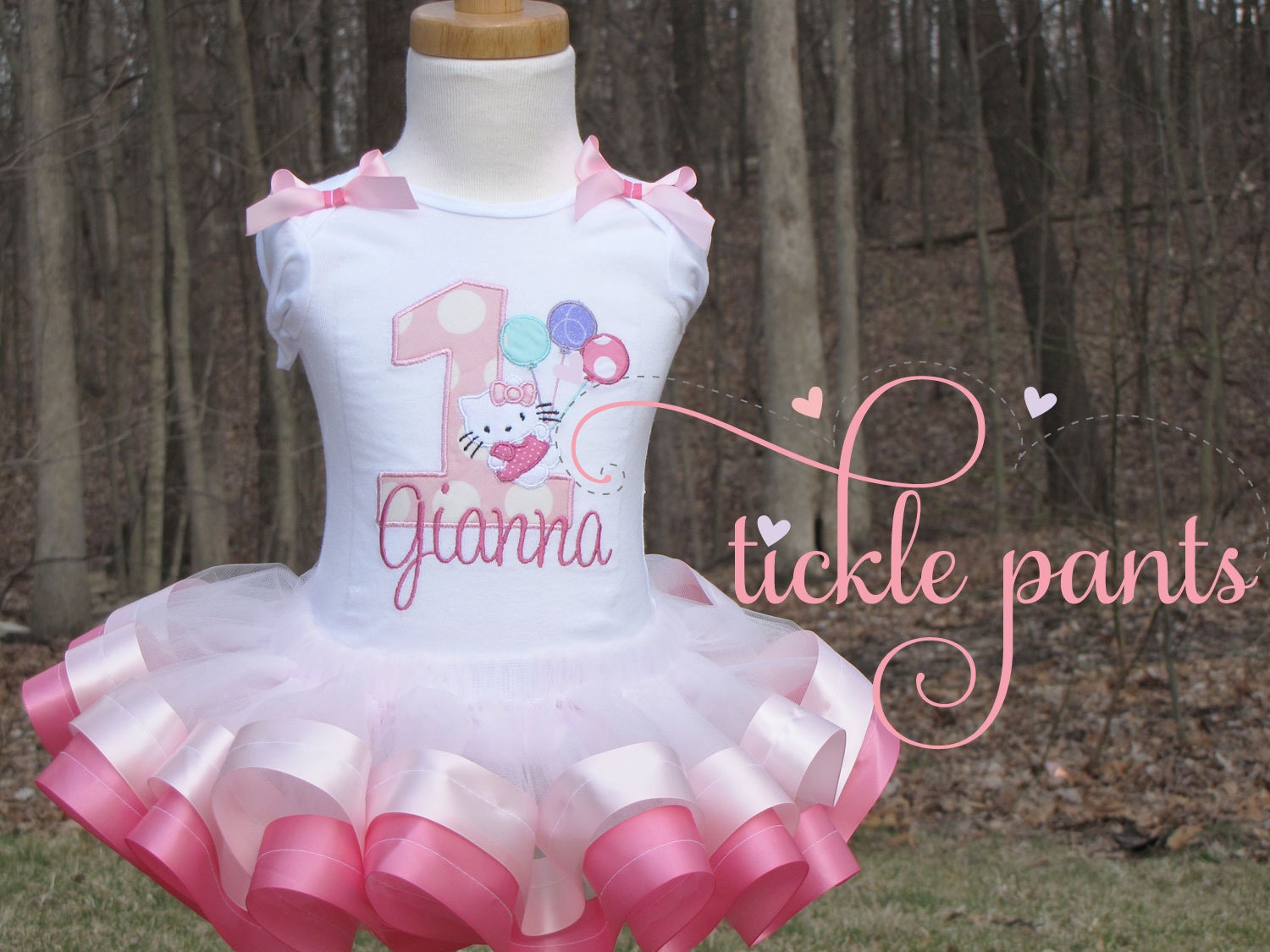 Hello Kitty Birthday Collection- PINKS- Includes top, ribbon tutu and hairbow- Made to match your decorations- SUPERB QUALITY