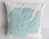 decorative aqua blue coral pillow 18 inch coastal pillows