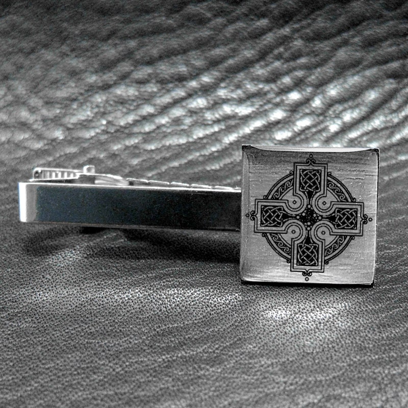 READY TO SHIP - Celtic Cross Silver Leaf Tie Clip