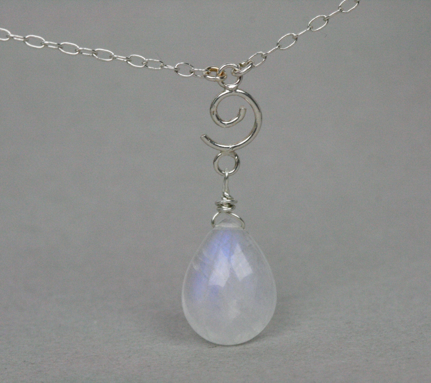 Blue Fire Moonstone Sterling Silver Necklace