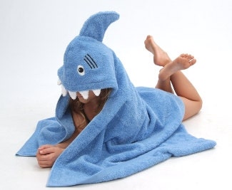 Personalized Yikes Twins Blue Shark Hooded towel