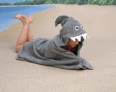 Handmade Yikes Twins grey Shark hooded towel