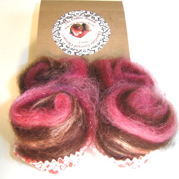 roving, spining, Chocolate Covered Cherries a no calorie Valentine fiber treat 1oz  dark brown, pink,cherry
