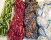 Hexipuff  mini skeins set  "2"  hand spun, set of 4 multi colored, 1.3 oz total weight each Skein is About 15 yards
