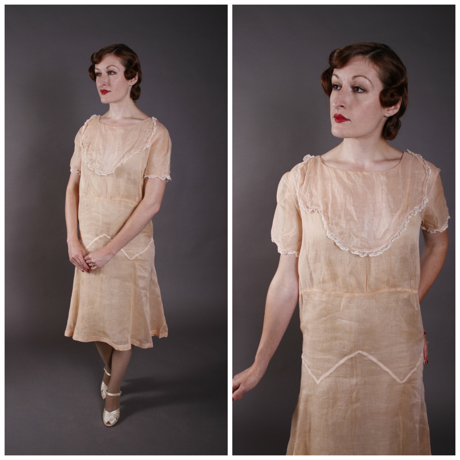 Vintage 1930s Dress - Late 20s / Early 30s Sheer Cotton Organdy Summer Dress