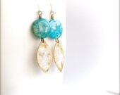 Blue Grass Jasper Stone, White Wash -Patina Earrings - Handmade Jewellery