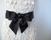 Black Sash Bow Belt Bow Sash Wedding Sash Bridesmaid Sash in Matte Satin - shorter length - made to order