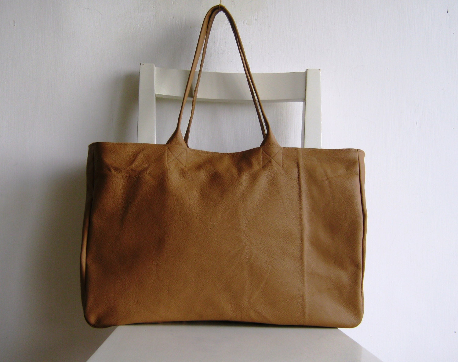 Cognac / Camel Genuine  Leather Tote Shoulder Bag