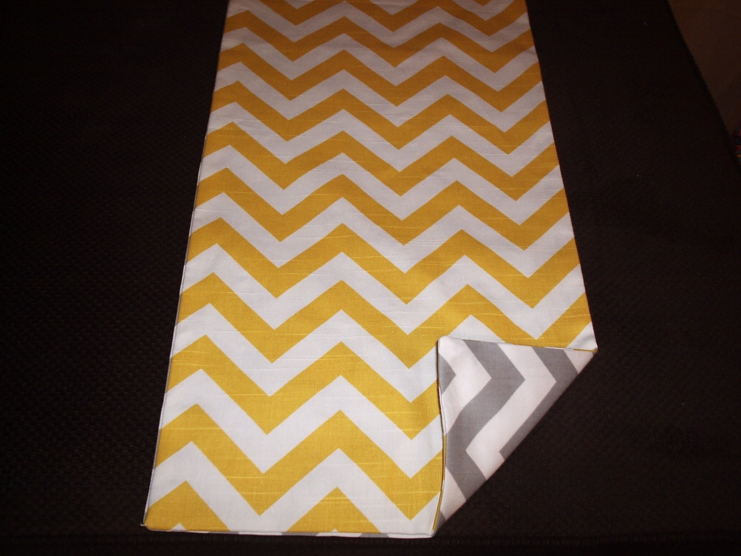 Yellow and Gray Reversible Chevron Table Runner