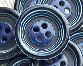vintage sewing buttons Mod Blue Bull's Eye ring arounds 3/4" x8