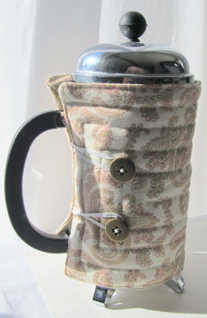 French Press coffee pot cozy, French coffee press cozy, coffee press cover, Coffee press warmer, paisley canvas