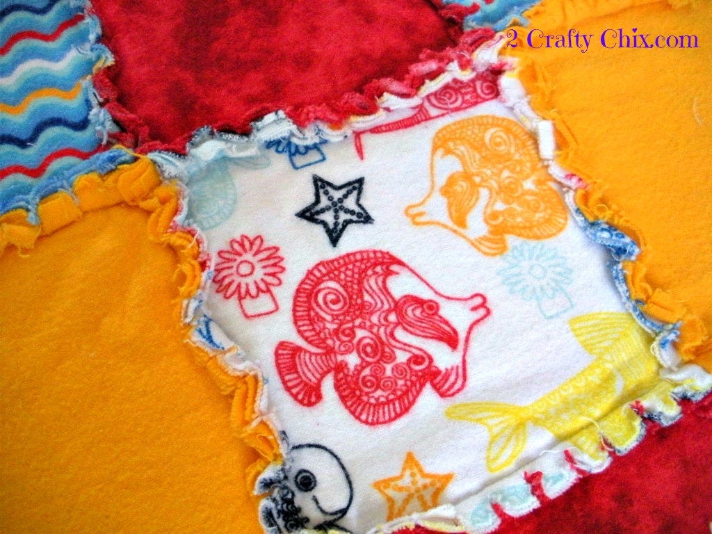 Colorful Tropical Fish Flannel Rag Edge Quilt Blanket