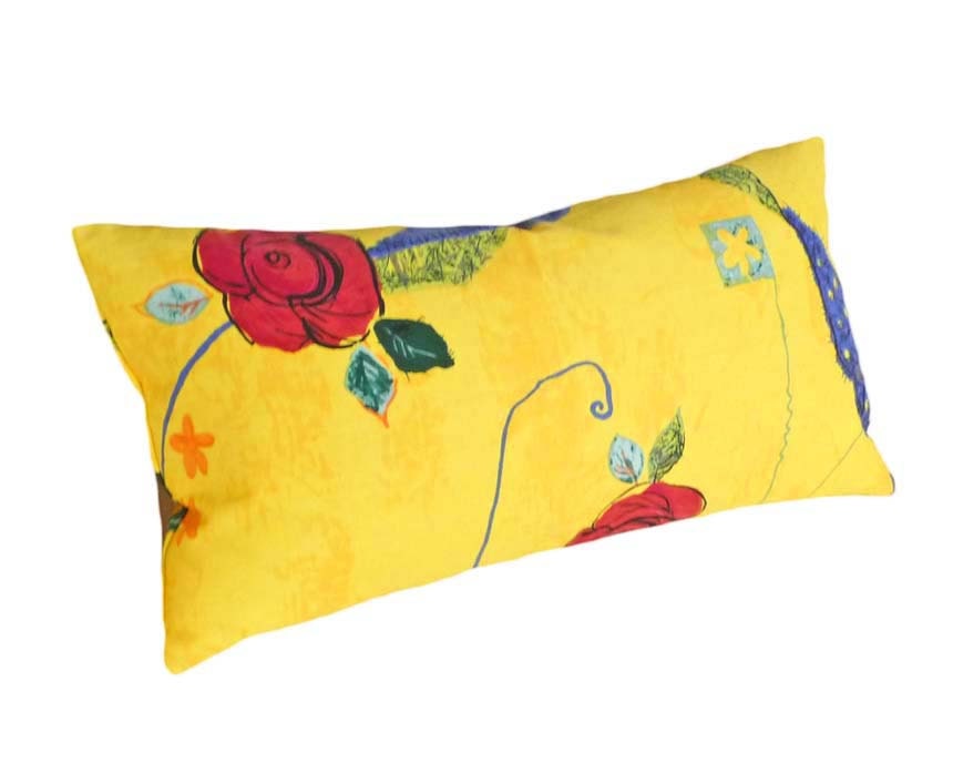 Yellow Throw Pillows, Colorful Bright Decorative Lumbar Pillow, Red Orange  Blue Green, Oblong Floral Accent Cushion Covers 14x24