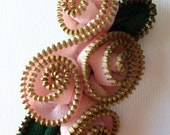 Pink Spiral Floral Brooch / Zipper Pin by ZipPinning - brass teeth - 2248