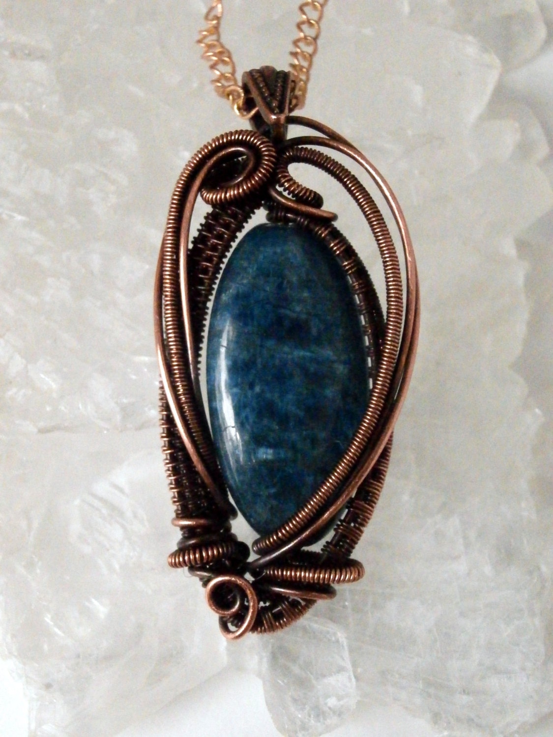 Copper Wire Wrapped Pendant, Apatite Gemstone Necklace, Handmade Wire Jewelry