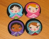 4 Matryoshka Nesting Doll Handmade Fabric Buttons