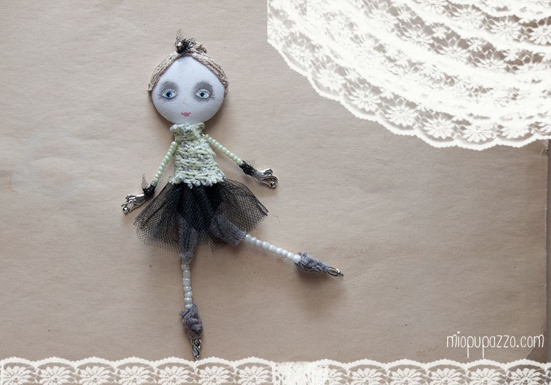 Art Doll Brooch Young Ballerina mixed media collage