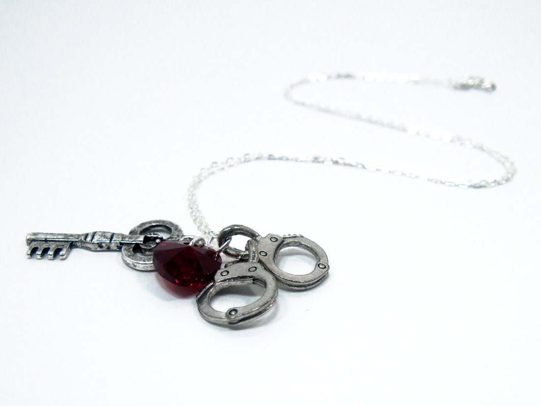Key, Handcuffs, and Heart Charm Necklace - "Prisoner of Love" Valentine's Day Jewelry