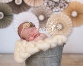 Trio Tattered Neutral Baby Headband Flowers Rosette Rhinestone Gray Tan SIlver Brown Boutique Vintage Shabby Chic Burlap Baby Infant Newborn