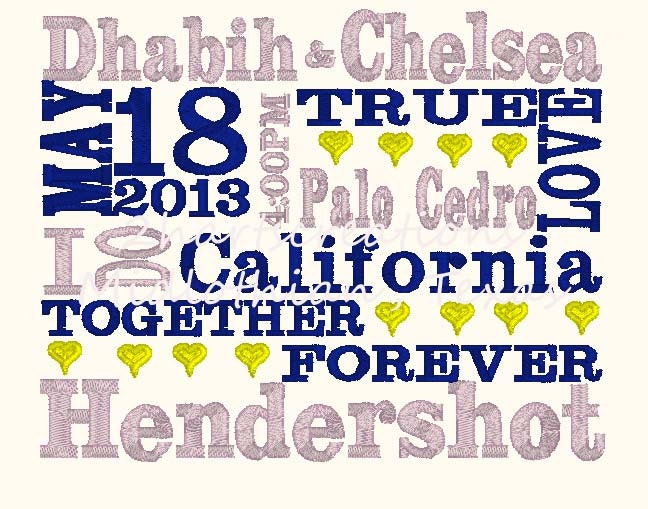 Wedding Subway Art Embroidery Design - 3 digital files