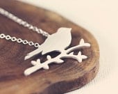 Bird - branch - woodland - forest - necklace  - sterling silver - etsymetal team - handmade