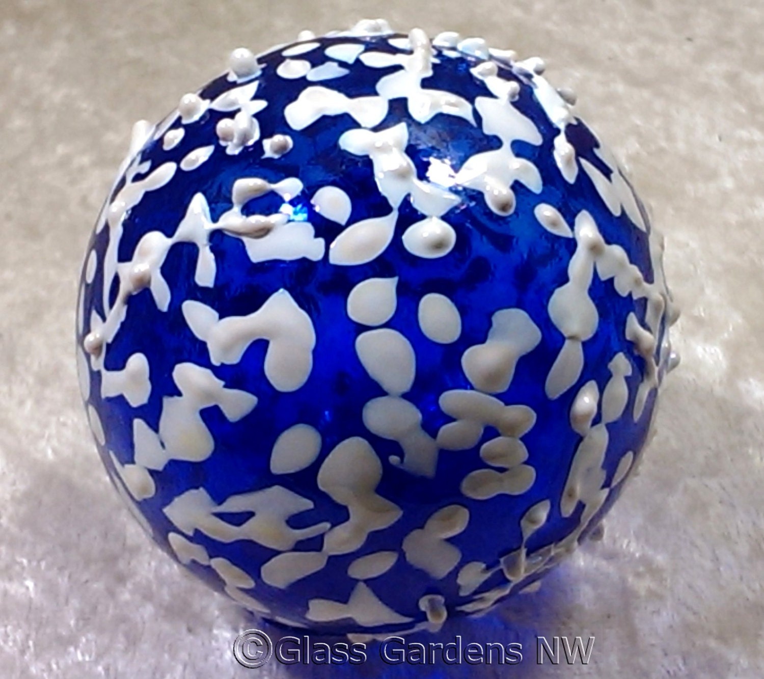Bee Preservers - Glass Garden Art - Small cobalt float with white accents