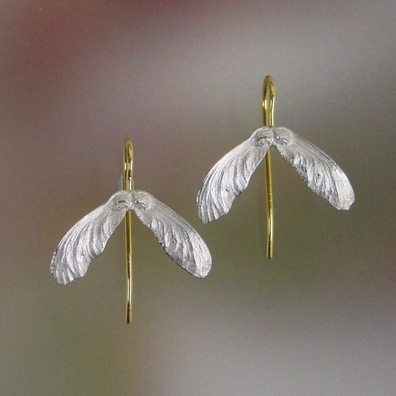 Japanese Maple Seed Earrings  Sterling Silver, 14k Earwires, Drop Earrings, Made to order