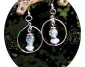 Dangle Wire Hoop Blue Earrings, With Purple Accent