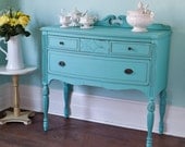 antique shabby chic buffet turquoise aqua blue distressed beach cottage coastal cabinet