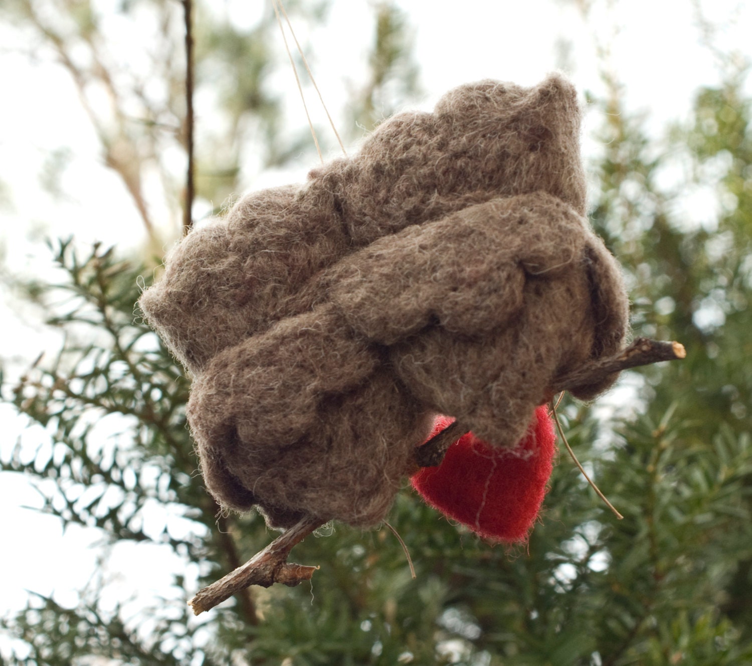 Needle Felted Owl Ornament - Love Birds